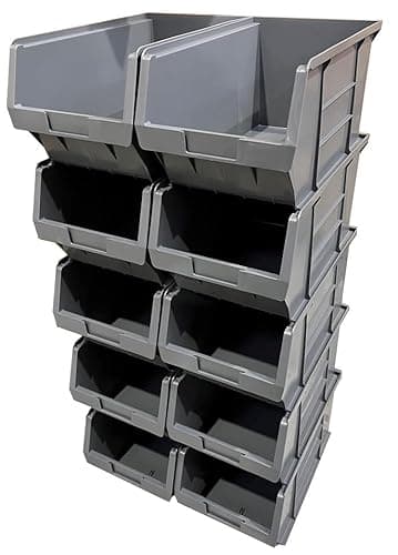 Image of Solent Plastics 10 x XL5 Size 5 Small Parts Plastic Open Fronted Storage Stackable Bins 12.5 Litre Linbin Order Picking Stacking Boxes (Pack of 10) (Grey)