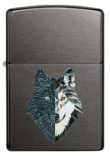 Image of Zippo Windproof Lighter - Wolf Design - Grey Dusk Finish with Colour Image - Refillable - Reusable - Windproof Design - Gift Box - Metal - Made in USA