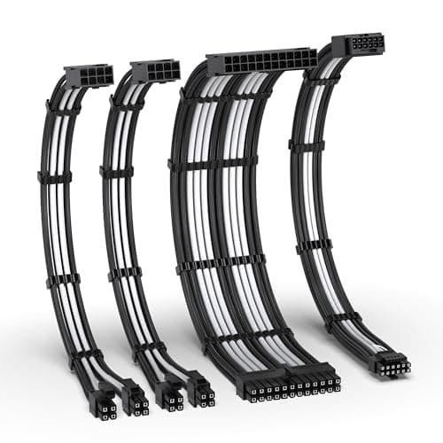 Image of EZDIY-FAB 12VHPWR PSU Cable Extension Kit for RTX 50/40 Series,16AWG PCIE 5.0 Power Supply Cable Extension- 1x 24 Pin ATX /2X 8Pin (4+4) EPS / 1x12+4 Pin GPU,PSU extension 300MM with Combs-Black White