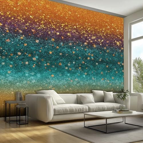 Image of Fairy Dreamy Wallpaper - Orange Blue Colorful Glitter Gradient Wall Mural - Wall Murals for Living Room Bedroom - Photo Wallpaper & Home Decor Art - 250 x 175 cm H418