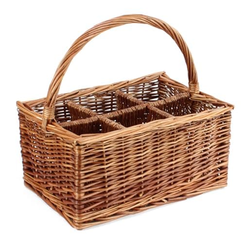 Image of Gadsby 6 Bottle Double Steamed Wicker Bottle Carrier Picnic Bottle Basket