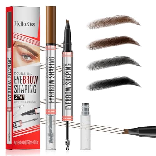 Image of Eyebrow Pencil with Gel, 2 in 1 Brow Pen and Gel with 4 Micro-Fork Tip, Waterproof and Smudgeproof, Natural Trendy Shaping for Long Lasting Results (Dark Brown)