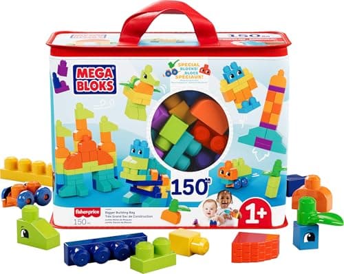 Image of MEGA BLOKS First Builders Toddler Blocks Toys Set, Bigger Building Bag with 150 Pieces and Storage, Creative Open-Ended Play, Blue, Ages 1+ Years