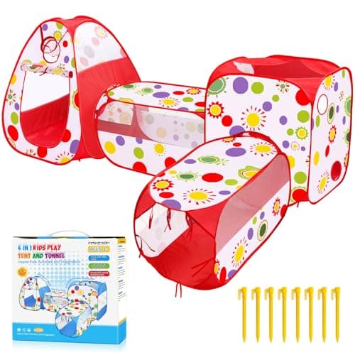 Image of MAIKEHIGH 4 in 1 Play Tent Tunnel, Pop Up Tents Foldable Baby Ball Pit Crawl Tunnel Indoor Outdoor Garden Game Girls Boys Kids Gifts