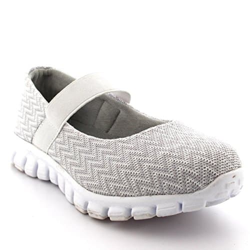 Image of Get Fit Women’s Mary Jane Trainers - Lightweight Breathable Walking Shoes with Hook & Loop Strap - Shock Absorbing Casual Fitness Sneakers for Gym, Travel & Everyday Comfort - Grey - UK4/EU37