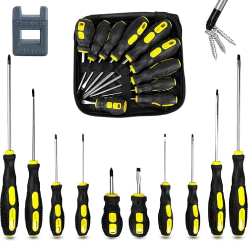 Image of ZBXSNK 10Pcs Screwdriver Set 5 Size Heavy Duty Chrome Vanadium Steel Magnetic Screwdriver with 5 Cross& 5 Flat Head Soft Non-Slip Grip Hand Tools (10 PCS Screwdriver)
