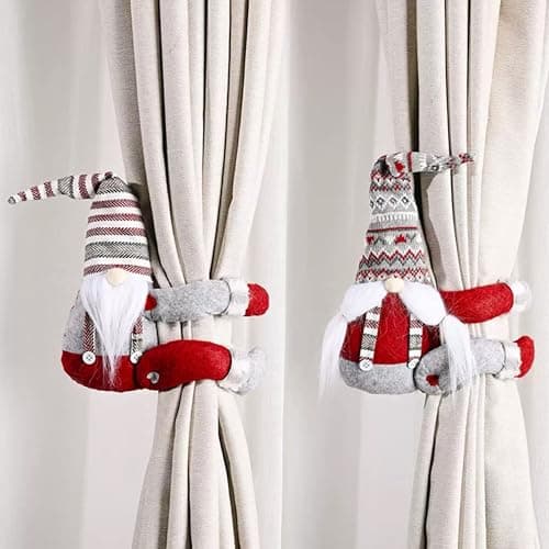Image of eBoutik - Set of 2 Christmas Curtain Tiebacks Holdbacks - Window, Tree, Stairs, Doors, & Curtain Holder, Faceless Gonk Elf Santa Doll Decoration for Home (Grey)