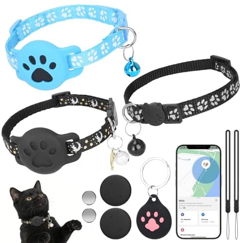 Image of Cat Dog Tracker No Subscription for iOS Android, 2 Pack No Monthly Fee Pet Trackers with 3 Collars Compatible with Apple & Google Find My, No SIM Needed Bluetooth Cats Tracker GPS Collar