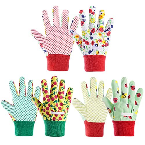 Image of OSDUE 3 Pairs of Gardening Gloves, Kids Safety Work Gloves, Gardening Gloves for Women with Soft PVC Dots, Comfortable Breathable Non-Slip Flexible for Yard, Fishing, Camping