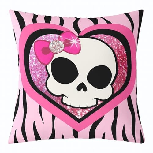 Image of Homemissing Pink Skull Square Cushion Covers Set of 1 Zebra Print Pillow Covers for Toddler Boys Girls Cute Heart Pattern Throw Pillow Covers Y2K Pillow Covers 50x50cm