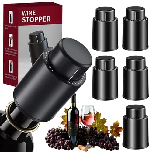 Image of Woobroo 6 Pack Wine Stoppers Set for Wine & Champagne | Vacuum Wine Saver with Date Marker | Leak-Proof Bottle Preserver | Stocking Fillers & Christmas Gifts for Wine Lovers (Black)