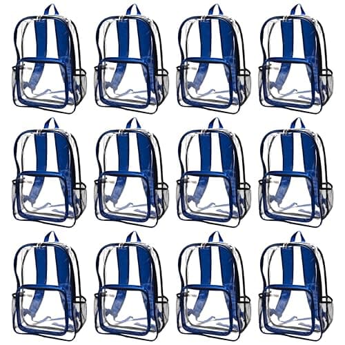 Image of DISCOUNT PROMOS Heavy Duty Clear PVC See Through Plastic BackPacks, - Blank - Blue, 12 backpacks