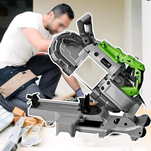 Image of Portable Band Saw with Upgraded Removable Alloy Steel Base, 45°-90° Metal Cutting,1100w Motor,Deep Cut,with.Double Switch/Stepless Adjustment/Led Spotlight,Speed 0.7-2.4m/S,Green