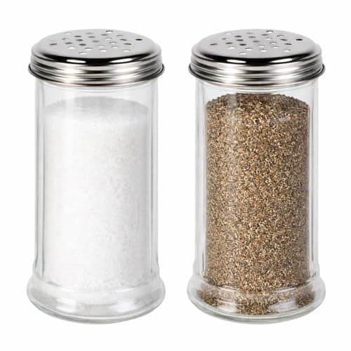 Image of UNIQUE HOME LIVING Salt and Pepper Shakers Set of 2, Classic Style Salt and Pepper Pots with Stainless Steel Lids, 300ml Clear Glass Shaker Sets Spice Bottles for Home, Kitchen, Restaurants, Catering