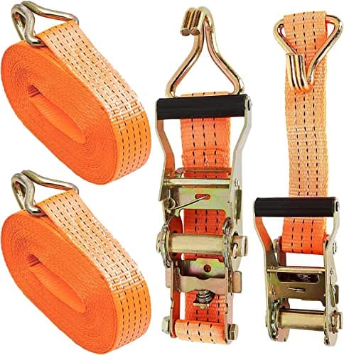 Image of AHUNTTER Ratchet Tie Down Straps 5cm x 10m Heavy Duty Lashing Strap, Securing Straps with Handle and Metal J Hook, 5 Ton Break Strength for Trucks, Cars, Motorcycles – Orange