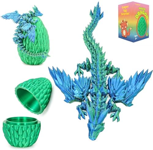 Image of Shangkanlan 3D Printed Dragon in Egg - Fully Articulated Crystal Figurine for Christmas Easter Birthdays, Executive Desk Decor (Green)