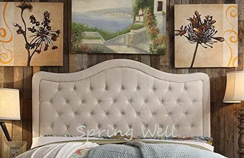 Image of Spring Well,Dewsbury Alton Linen turin Fabric Upholstered Headboard 26'' Height in Sizes 3ft 4ft 4ft6 5ft 6ft (Duck Egg, 4ft6)