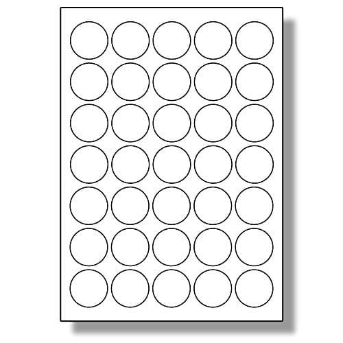 Image of Label Planet® 35 Per Page/Sheet, 5 Sheets (175 Round Sticky Labels), White Blank Matt A4 Circular Circle Price Pricing Stickers, for Laser or Inkjet Printer, UK LP35/37R, 37MM Diameter Circles