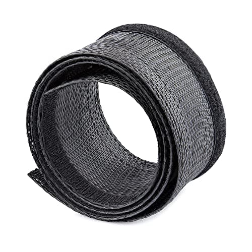 Image of StarTech.com 10ft (3m) Cable Management Sleeve, Trimmable Heavy Duty Cable Wrap, 1.2" (3cm) Dia. Polyester Mesh Computer Cable Manager/Protector/Concealer, Black Cord Organizer/Hider (WKSTNCMFLX)