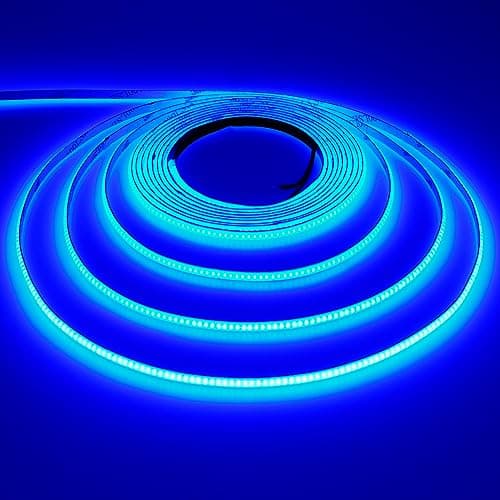 Image of TOPAI 12V Thin 5mm Blue COB LED Strip Light Narrow 5M Bright Uniform Dotless 400LEDs/M Adhesive Flexible Cuttable LED Tape for DIY, Bedroom, Under Cabinet Lighting
