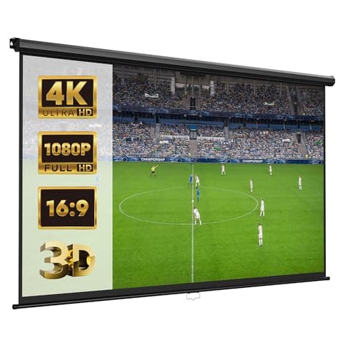 Image of VonHaus Pull Down Projector Screen, 100" Wall Mounted 4K HD Projection Screen with 16:9 Aspect Ratio, Home Cinema Wall or Ceiling Mountable with Soft Close Mechanism & Stainless Steel Casing