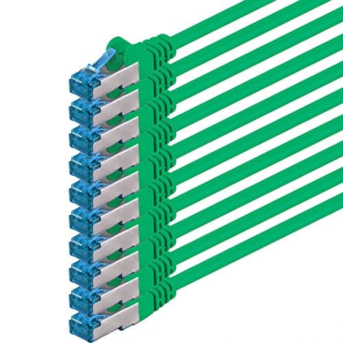 Image of 1aTTack.de 0.5m - CAT6a - network cable green - pack of 10 CAT 6 A patch cable 10000 Mbit s SFTP PIMF 500 MHz compatible with CAT5 CAT6 CAT7 DSL Internet Switch Router