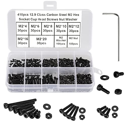 Image of FandWay 410Pcs M2 Bolts and Nuts Set,Hex Socket Cap Head Machine Screws,DIN912 Allen Screws,Black Bolts and Washers Set 12.9 Grade Alloy Steel Fully Threaded With 1 Allen Key.