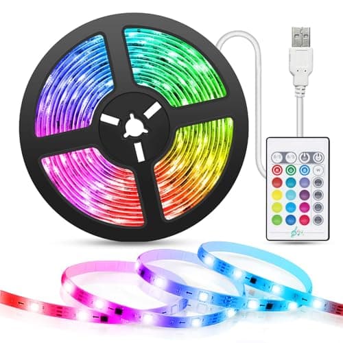 Image of TASMOR 5M USB Powered LED Light Strip, RGB LED Strip Light with Remote, Music Sync, 4 Dynami Modes 16 Colors Dimmable, TV LED Backlight for Bedroom, Party, Kitchen, PC