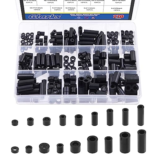 Image of Glarks 270Pcs Nylon Round Spacer Assortment Kit for M3 M4 M5 M6 Screws, Electrical Outlet Screws Spacers, Black ABS Round Washers Hardware Spacer Bracket for Electrical Screws Switch and Receptacle