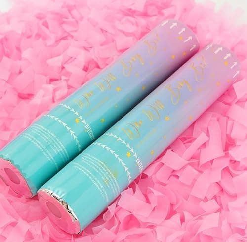 Image of Party Biodegradable Pink & White Gender Reveal Cannons For Girl Confetti - Pack of 2