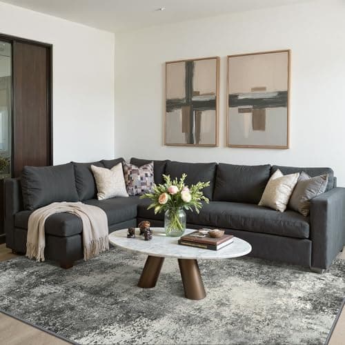 Image of BEIMO Modern Abstract Rugs Living Room, Rugs for Bedroom 120x170cm Machine Non-Slip Washable Rug Black Grey Carpet Faux Short Pile Area Rug for Dining Room Kitchen Office