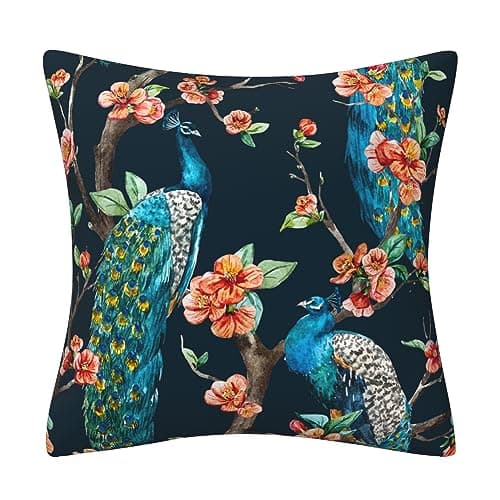 Image of DILOXNSU Cushion Covers 45 x 45 cm Peacock Flower Tree Luxury Double-Sided Square Modern Decorative Pillows Covers for Livingroom Sofa Outdoor Farmhouse Decor Cushion Cover 18 x 18 inch