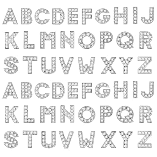 Image of Lusofie 52 Pack Silver 8mm Full Rhinestone Slide Charms Crystal Alphabet Letter Charm A-Z Alloy Letter Charm for DIY Bracelets Necklace Choker DIY Jewelry Making Supplies