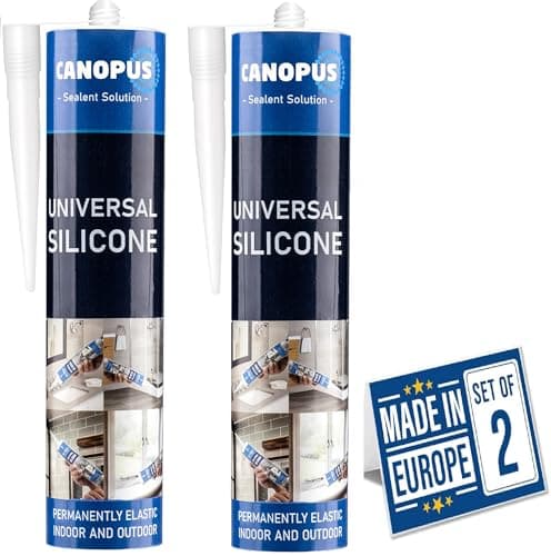 Image of CANOPUS Universal Silicone - Clear, Pack of 2 Waterproof Kitchen & Bathroom Acetoxy Silicone Sealant Clear Anti Mould, Suitable for Indoor and Outdoor waterproofing, Anti Fungal Shower Sealant