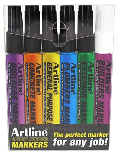 Image of Artline Speciality Marker Pens Set - Builders, Exterior, General Purpose, Concrete, Plumber - Pack 6