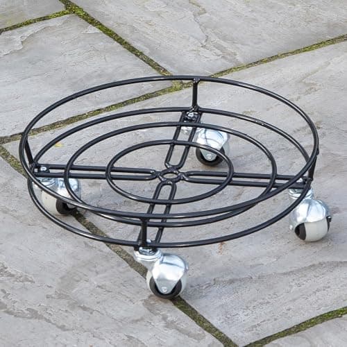 Image of Samuel ALEXANDER Handcrafted Heavy Duty Round Black Metal Garden Patio Plant Flower Pot Stand Caddy Trolley on Strong Metal Castor Wheels 37cm