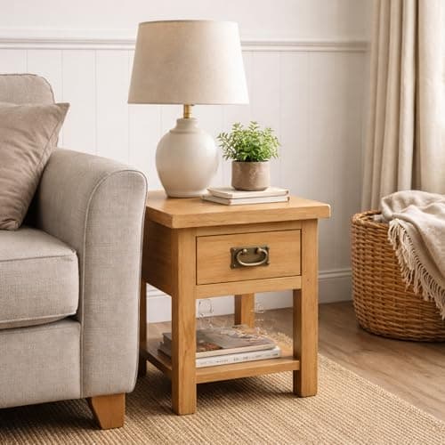 Image of Home Furniture Group Ltd Oakcroft Lamp Table – Rustic Side Table with Storage Drawer – Fully Assembled