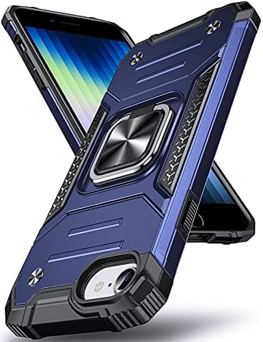 Image of DASFOND Designed for iPhone SE 2022/SE 2020 Case iPhone 8/7/6/6s, Military Grade Shockproof Protective Phone Case Cover with Enhanced Metal Ring Kickstand [Support Magnet Mount], Blue