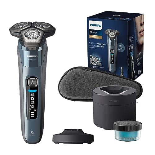 Image of Philips Shaver Series 8000 - Wet & Dry Electric Shaver with SkinIQ Technology in Ice Blue, Razor with Pop-up Trimmer, Charging Stand, Travel Case, Quick Clean pod, Cleaning Brush (Model S8692/55)