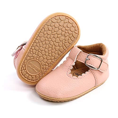Image of RVROVIC Baby Girl Moccasins Princess Sparkly Mary Jane Flat Dresses Shoes Premium Lightweight Soft Sole Toddler Crib Shoes (12-18 Months Toddler,A1-Pink)