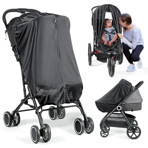 Image of Orzbow Pram Sun Shade, Universal Sun Shade for Pram, Breathable Stroller Sun Shade with Two-Way Zip, Strong Sun Shading, Blocks 95% UV (UPF 50+), Easy Access, Stable & Portable, Easy to Use, Black