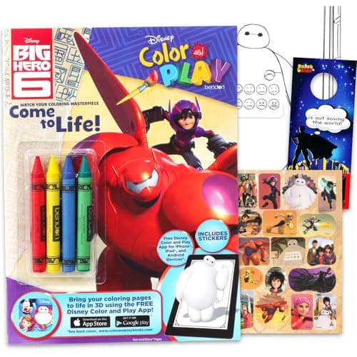 Image of Disney Big Hero 6 Coloring Book Set - Bundle of 2 Big Hero 6 Activity Books with Stickers, Door Hanger | Baymax Play Pack for Kids