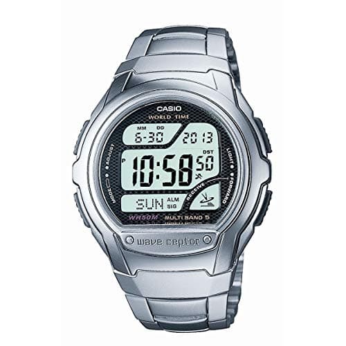 Image of Casio Gents 43.00mm Quartz Watch with Grey Digital dial and Silver Metal Bracelet Strap WV-58DU-1AVES
