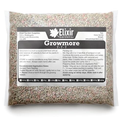 Image of Elixir Gardens Growmore 7-7-7 Special Blend All Round General Purpose Fertiliser | 10kg | Treats 200 sq.m