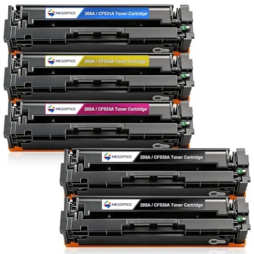 Image of MEGOFFICE 205A CF530A Toner Cartridge Compatible for HP 205A CF531A CF532A CF533A CF530A for Color Laserjet Pro MFP M181fw M180n M180nw M180fw M154a M154nw Printer(5-Pack)