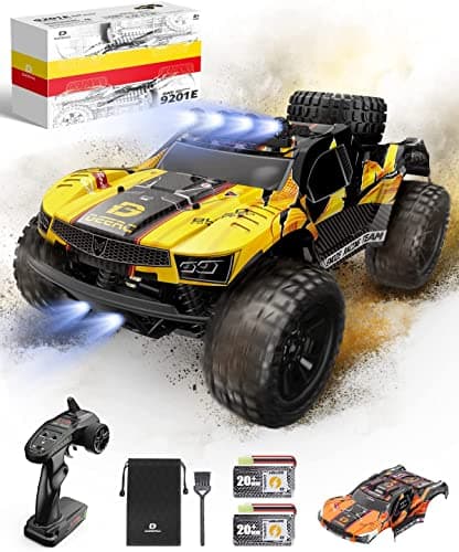 Image of DEERC 9201E 1:10 Large Remote Control Truck with Lights, Fast Short Course RC Car, 48 km/h 4x4 Off-Road Hobby Grade Toy Monster Crawler Electric Vehicle with 2 Rechargeable Batteries for Adult Kid Boy