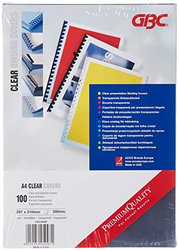 Image of GBC 200 Micron A4 PVC Hi-Clear Binding Cover - Clear (Pack of 100)