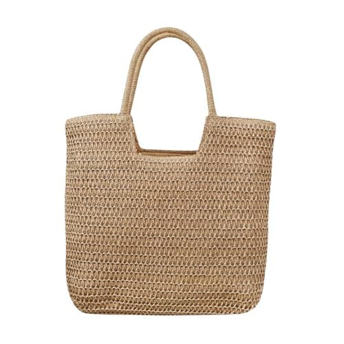 Image of Long Keeper Women Beach Bag Large Weave Tote Bags Straw Zipped Shoulder Bag Boho Casual Summer Beach Bag Straw Bags for Travel Vacation Shopping Picnic (Camel)