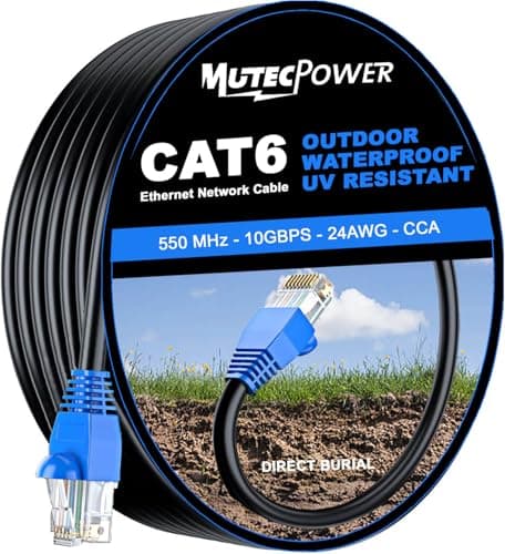 Image of MutecPower 20m Waterproof Outdoor CAT6 Cables - CCA - Direct Landing Ethernet Network Cable - 250MHz - 20 Metres