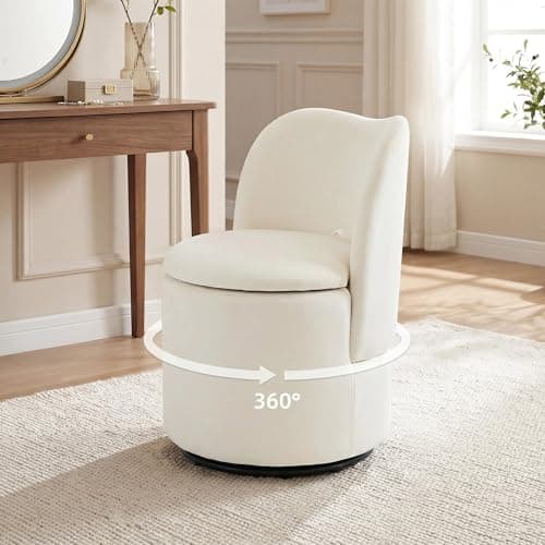 Image of Aptliton Swivel Makeup Vanity Chair with Storage, Velvet Dressing Table Chairs, Comfy Vanity Desk Chairs for Bedroom/Home Office, Spinning Salon Stool for Living Room, Bedroom, Makeup Room